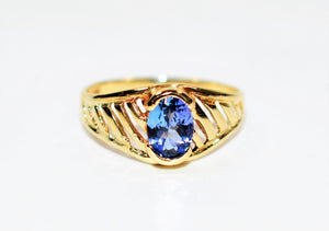 Natural Tanzanite Ring 14K Solid Gold .80ct Solitaire Ring Statement Ring Cocktail Ring Vintage Ring December Birthstone Ring Estate Jewelry