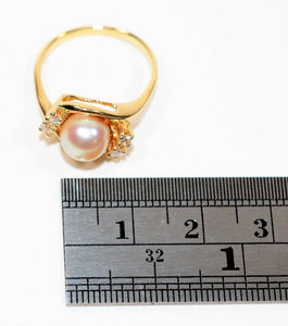 Natural Akoya Pearl & Diamond Ring 14K Solid Gold .16tcw Pearl Ring Vintage Ring June Birthstone Ring Gemstone Fine Jewelry Estate Jewellery