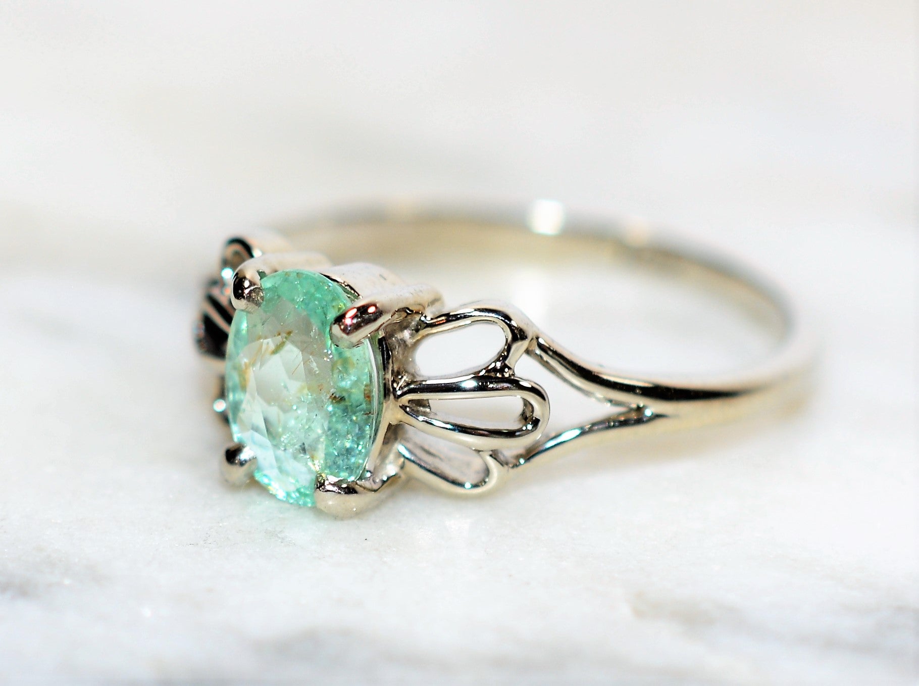 Natural Paraiba Tourmaline Ring 10K Solid White Gold .64ct Solitaire Ring Gemstone Ring Women's Ring Fine Ring Birthstone Ring Jewellery