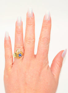 Natural Ceylon Sapphire Ring 10K Solid Gold .66ct Sri Lankan Sapphire Ring Black Hills Dakota Ring Leaf Ring Nature Ring Boho Jewelry Estate
