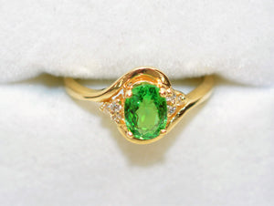 Natural Tsavorite Garnet & Diamond Ring 14K Solid Gold 1.03tcw Gemstone Ring Green Ring Garnet Ring January Birthstone Ring Estate Jewelry