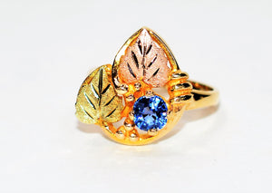 Natural Ceylon Sapphire Ring 10K Solid Gold .76ct Sri Lankan Sapphire Ring Black Hills Dakota Ring Leaf Ring Nature Ring Boho Jewelry Estate