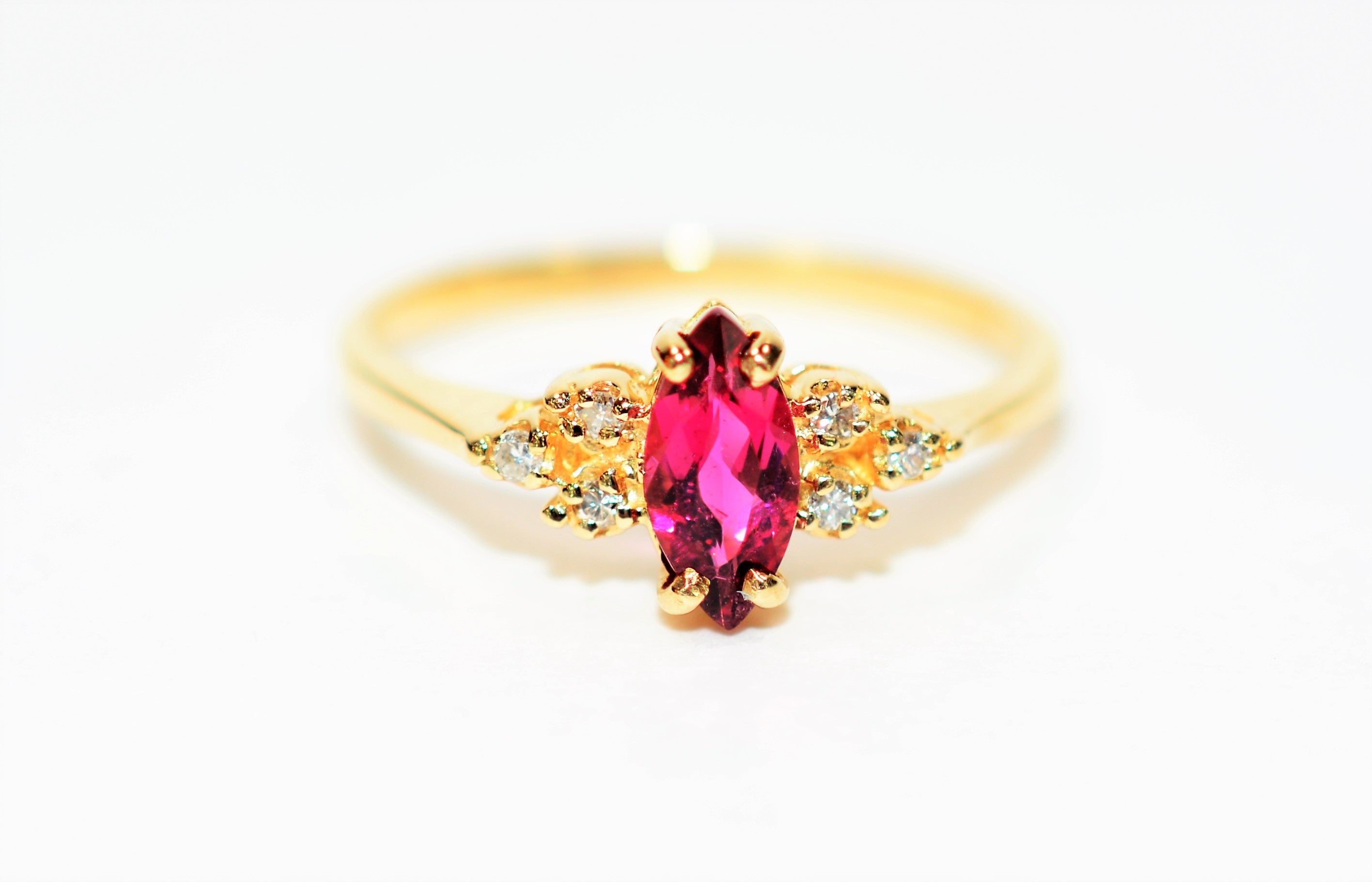 Natural Ruby & Diamond Ring 14K Solid Gold .69tcw Ruby Ring Marquise Ring Gemstone Ring July Birthstone Engagement Ring Women's Ring Estate