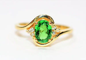 Natural Tsavorite Garnet & Diamond Ring 14K Solid Gold 1.16tcw Gemstone Ring Green Ring Garnet Ring January Birthstone Ring Estate Jewelry