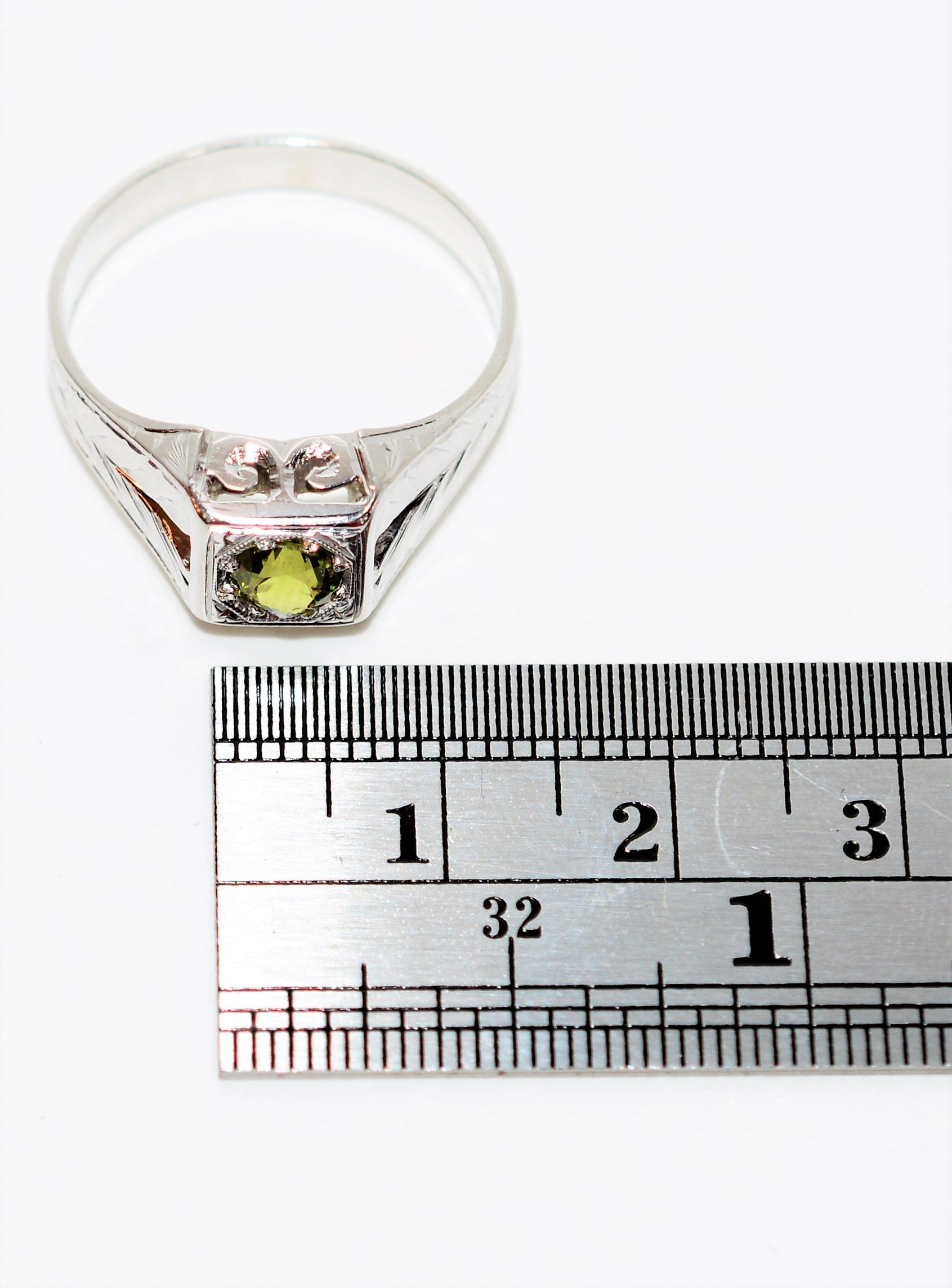 Natural Demantoid Garnet Ring 18K Solid White Gold Ring .58ct Gemstone Men's Ring Antique Ring Estate Jewelry Fine Ring Vintage Jewellery