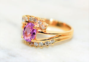 Natural Padparadscha Sapphire & Diamond Ring 14K Solid Gold 1.25tcw Gemstone Ring Women's Ring Fine Jewelry Statement Ring Cluster Ring