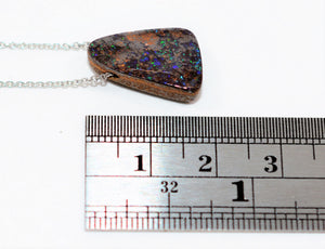 Natural Australian Boulder Opal Necklace 14K Solid White Gold 12.87ct Pendant Necklace October Birthstone Necklace Statement Womens Necklace
