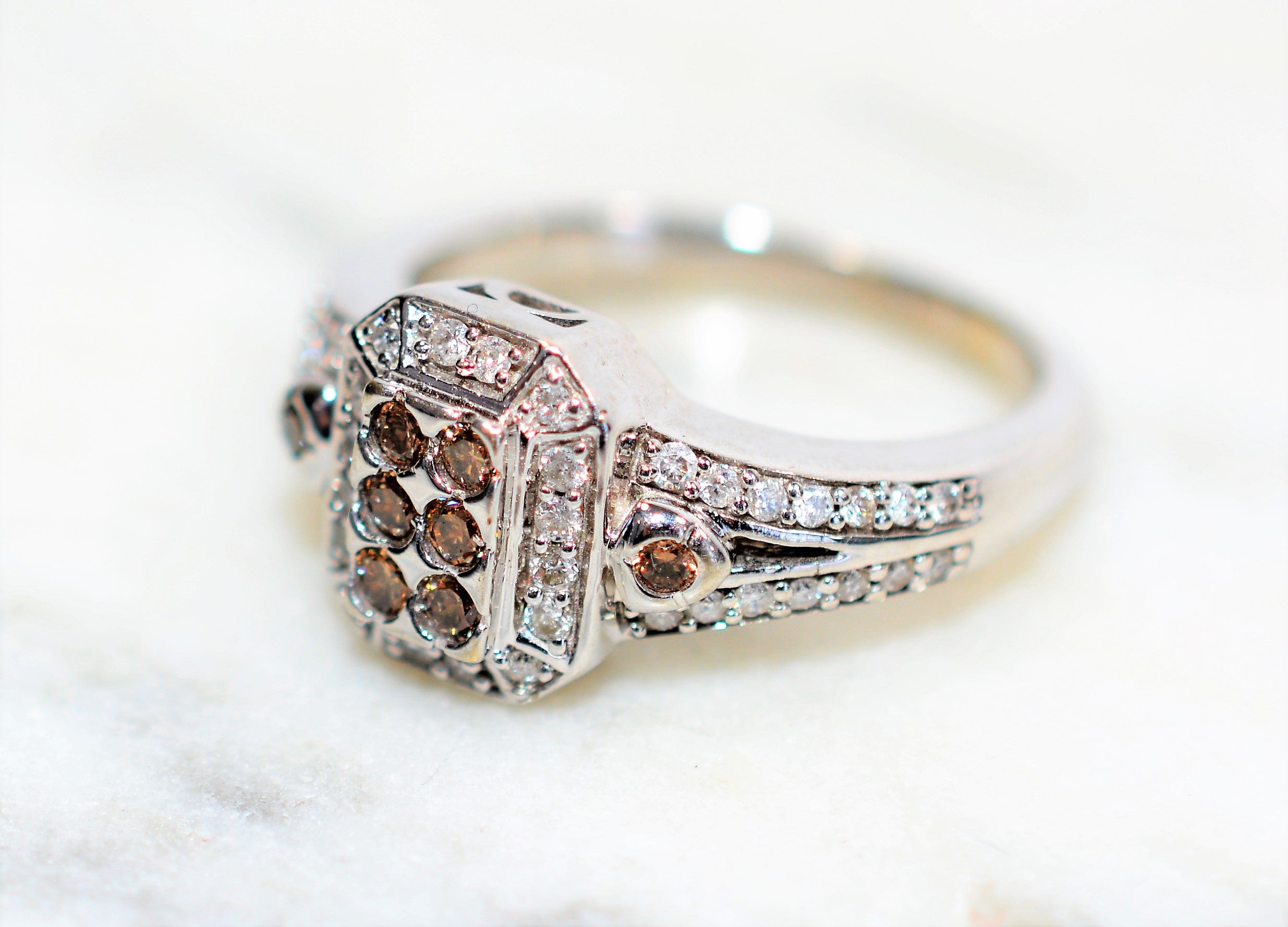 Natural Fancy Chocolate Diamond Ring 14K Solid White Gold .46tcw Cluster Ring Engagement Ring Cocktail Ring Designer Ring Estate Womens Ring