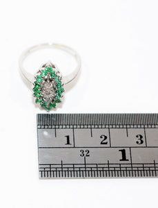 Natural Colombian Emerald & Diamond Ring 14K Solid White Gold .60tcw Birthstone Ring Statement Ring Cluster Ring Fine Ring Estate Jewellery