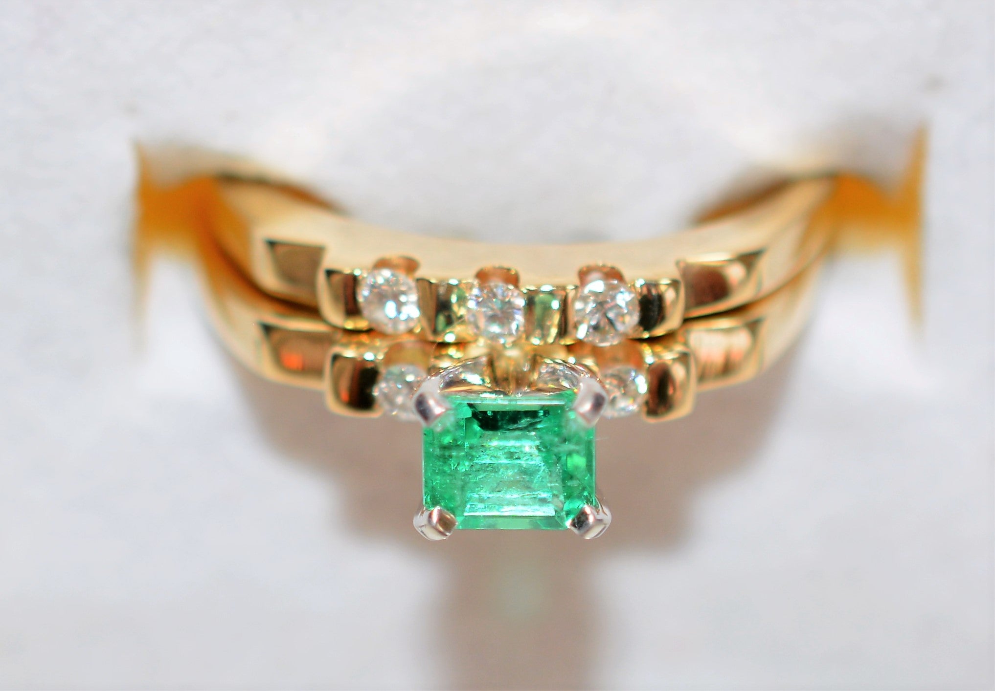 Natural Colombian Emerald & Diamond Wedding Ring Set 14K Solid Gold .63tcw Bridal Jewelry Engagement Ring Wedding Band Promise Ring Jewelry