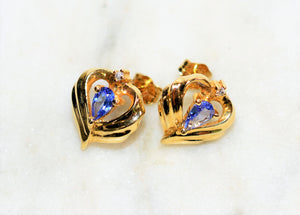 Natural Tanzanite & Diamond Earrings 10K Solid Gold .56tcw Tanzanite Earrings Stud Earrings Statement Earrings Birthstone Women's Earrings