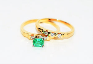 Natural Colombian Emerald & Diamond Wedding Ring Set 14K Solid Gold .61tcw Bridal Jewelry Engagement Ring Wedding Band Promise Ring Jewelry