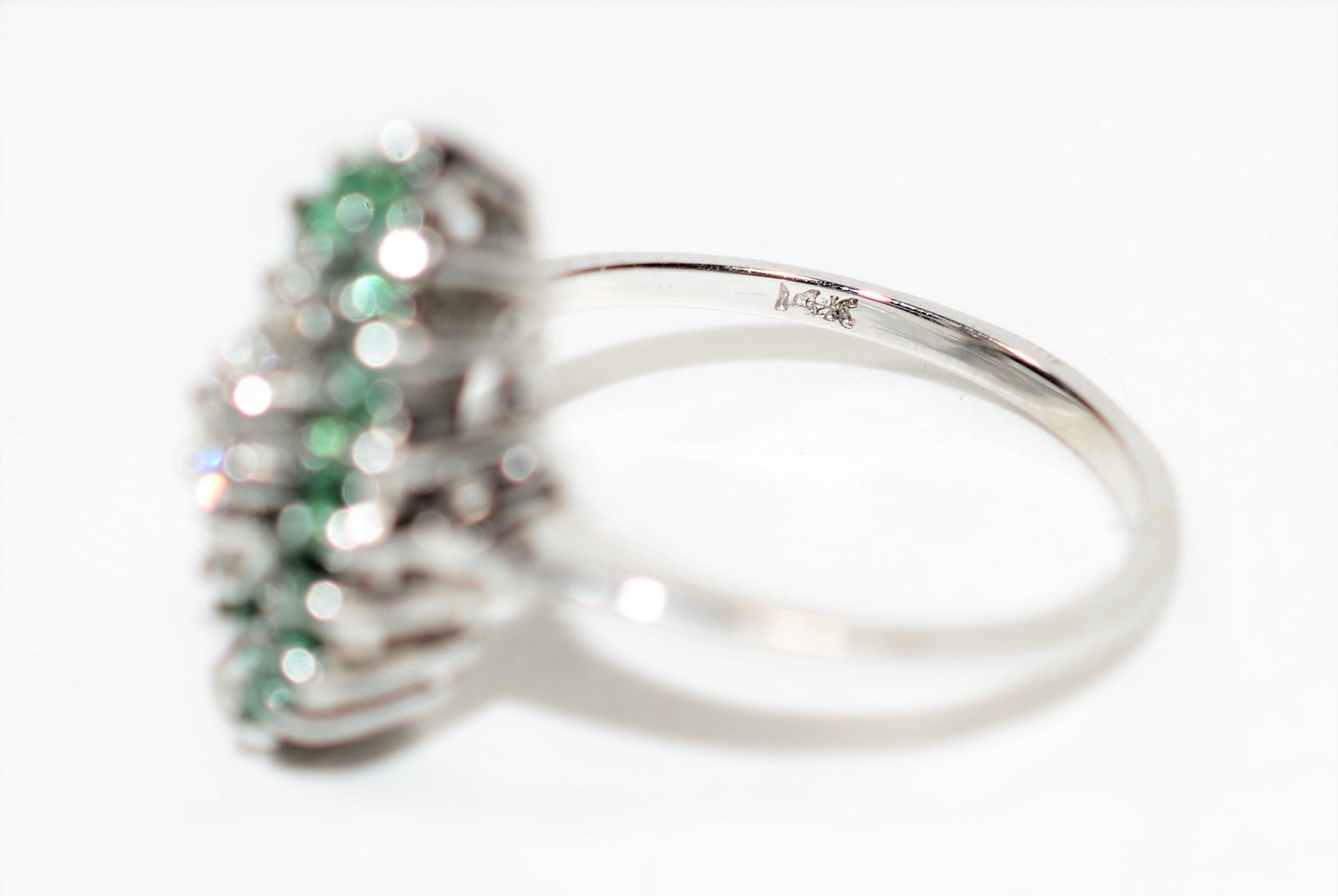 Natural Colombian Emerald & Diamond Ring 14K Solid White Gold .60tcw Birthstone Ring Statement Ring Cluster Ring Fine Ring Estate Jewellery
