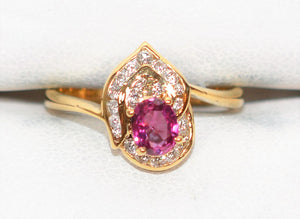 Natural Ruby & Diamond Ring 18K Solid Gold .64tcw Gemstone Ring July Birthstone Ring Ladies Ring Vintage Ring Red Ring Estate Women's Ring