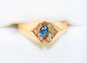 Natural Ceylon Sapphire& Diamond Ring 14K Solid Gold .56tcw Sri Lankan Sapphire Ring Gemstone Ring Women's Ring Statement Ring Vintage Ring