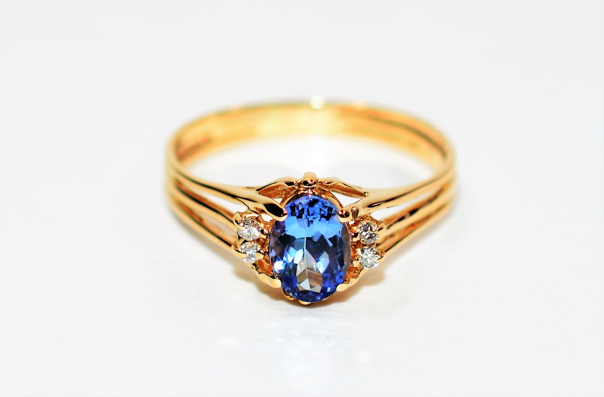 Natural Tanzanite & Diamond Ring 14K Solid Gold .88tcw Gemstone Ring Statement Ring Ladies Ring Women's Ring December Birthstone Ring Estate