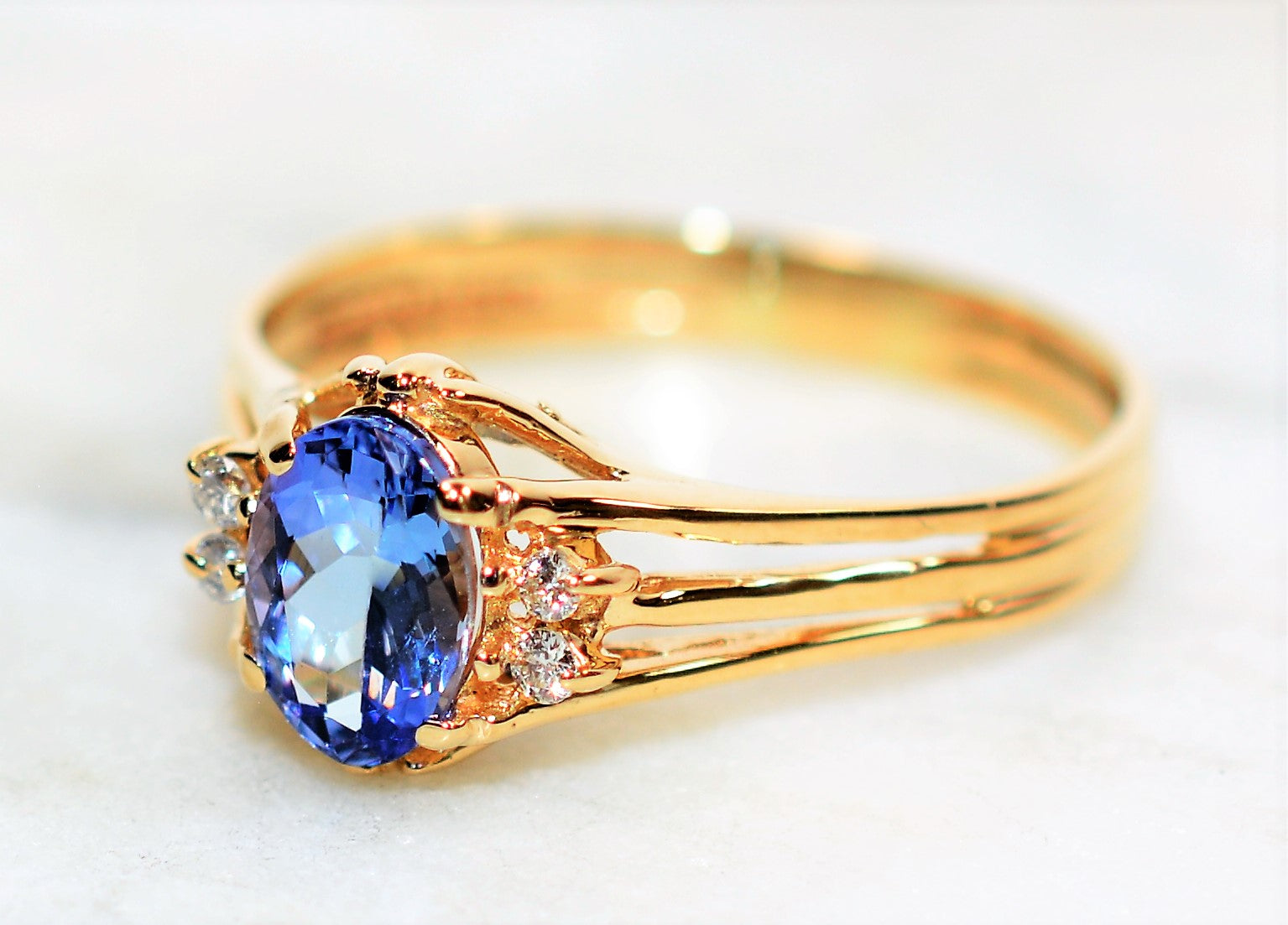 Natural Tanzanite & Diamond Ring 14K Solid Gold .88tcw Gemstone Ring Statement Ring Ladies Ring Women's Ring December Birthstone Ring Estate