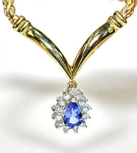 Natural Tanzanite & Diamond Necklace 14K Solid Gold .48tcw Pendant Necklace December Birthstone Cocktail Necklace Fine Jewelry Estate Vintage