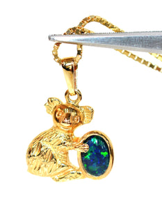 Natural Australian Black Opal Necklace 14K Solid Gold Koala Bear Necklace Koala Pendant Australian Jewelry Fine Jewelry Jewellery
