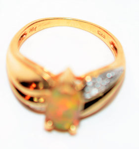 Natural Brazilian Jelly Opal & Diamond Ring 14K Solid Gold 1.02tcw Gemstone Ring Statement Ring Fine Estate Ring Cocktail Ring Vintage Ring