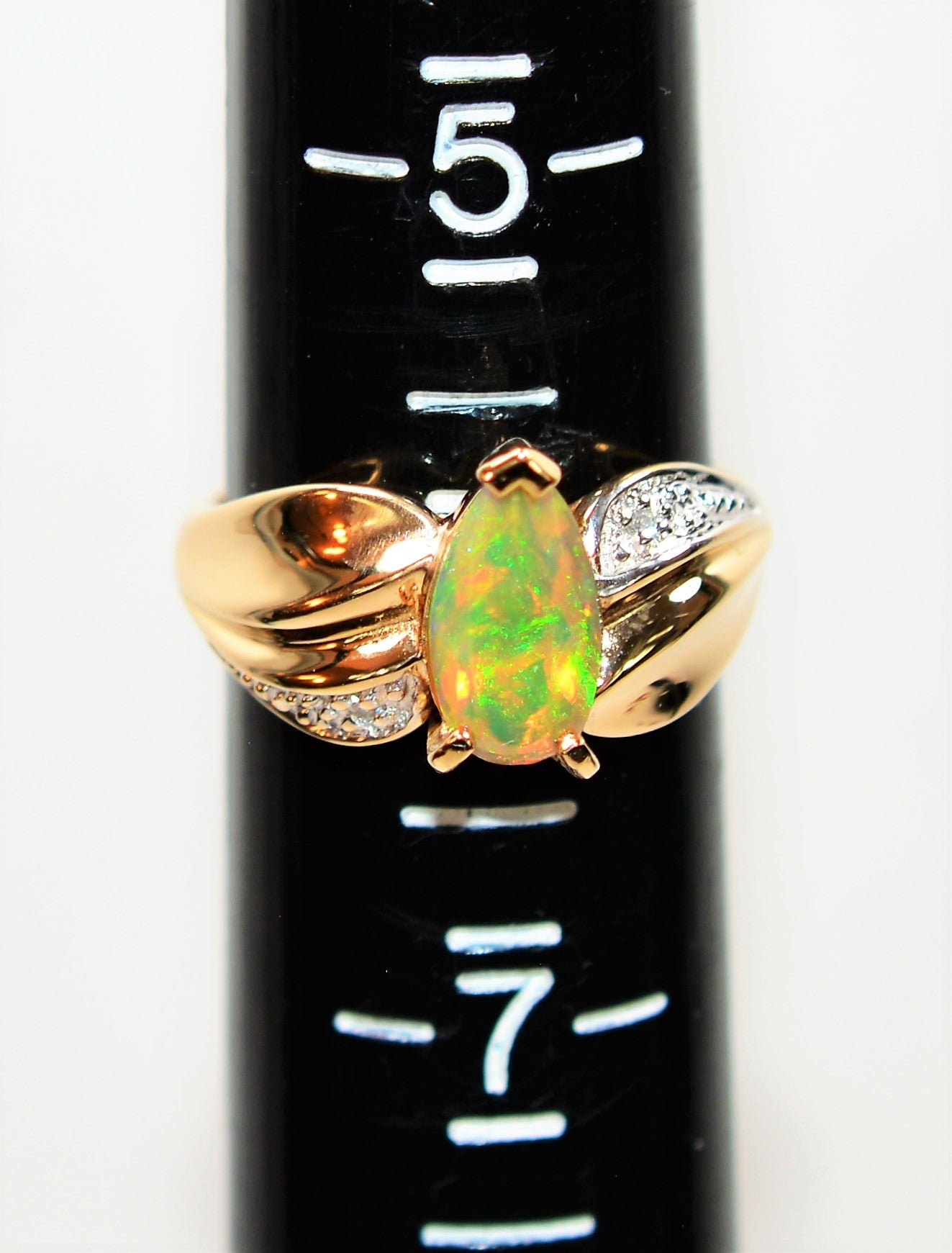 Natural Brazilian Jelly Opal & Diamond Ring 14K Solid Gold 1.02tcw Gemstone Ring Statement Ring Fine Estate Ring Cocktail Ring Vintage Ring