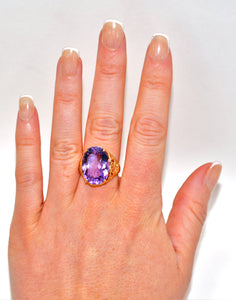 Natural Amethyst Ring 14K Solid Gold 11ct Solitaire Ring February Birthstone Ring Purple Ring Vintage Ring Cocktail Ring Estate Jewelry