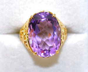 Natural Amethyst Ring 14K Solid Gold 11ct Solitaire Ring February Birthstone Ring Purple Ring Vintage Ring Cocktail Ring Estate Jewelry