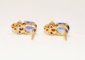 Natural D'Block Tanzanite & Diamond Earrings 14K Solid Gold 1.78tcw Stud Earrings Tanzanite Earrings Statement Earrings Fine Womens Earrings