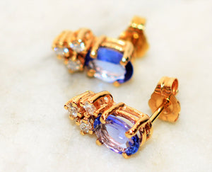 Natural D'Block Tanzanite & Diamond Earrings 14K Solid Gold 1.78tcw Stud Earrings Tanzanite Earrings Statement Earrings Fine Womens Earrings