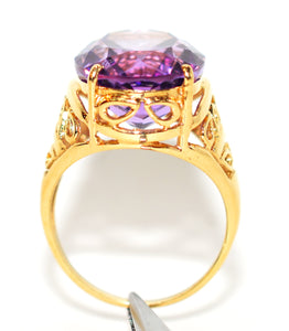 Natural Amethyst Ring 14K Solid Gold 11ct Solitaire Ring February Birthstone Ring Purple Ring Vintage Ring Cocktail Ring Estate Jewelry