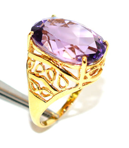 Natural Amethyst Ring 14K Solid Gold 11ct Solitaire Ring February Birthstone Ring Purple Ring Vintage Ring Cocktail Ring Estate Jewelry