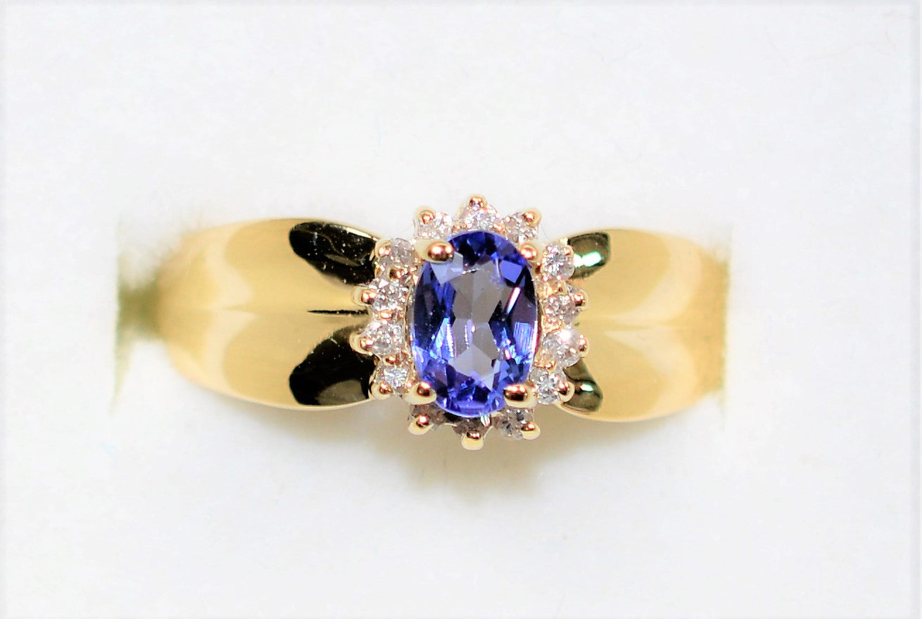 Natural Tanzanite & Diamond Ring 14K Solid Gold .55tcw Vintage Ring Statement Ring Gemstone Ring December Birthstone Ring Tanzanite Ring