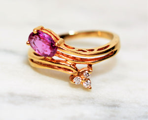 Natural Ruby & Diamond Ring 14K Solid Gold .53tcw Ruby Ring Women’s Ring Cocktail Ring Statement Ring Vintage Jewelry July Birthstone Ring
