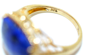 Natural Lapis Lazuli Ring Solid 10K Gold Blue Ring Statement Ring Cocktail Ring Vintage Ring Estate Jewelry Women's Ring Ladies Ring