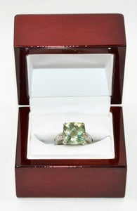 Natural Brazilian Prasiolite & Diamond Ring 14K Solid White Gold 7.29tcw Cocktail Ring Statement Ring Amethyst Ring Green Ring Estate Ring