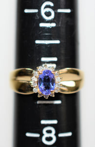 Natural Tanzanite & Diamond Ring 14K Solid Gold .64tcw Vintage Ring Statement Ring Gemstone Ring December Birthstone Ring Tanzanite Ring