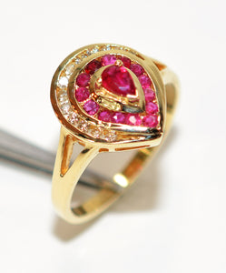 Natural Ruby & Diamond Ring 14K Solid Gold .76tcw Ruby Ring Cluster Ring Gemstone Ring Birthstone Ring Estate Jewelry Vintage Jewellery