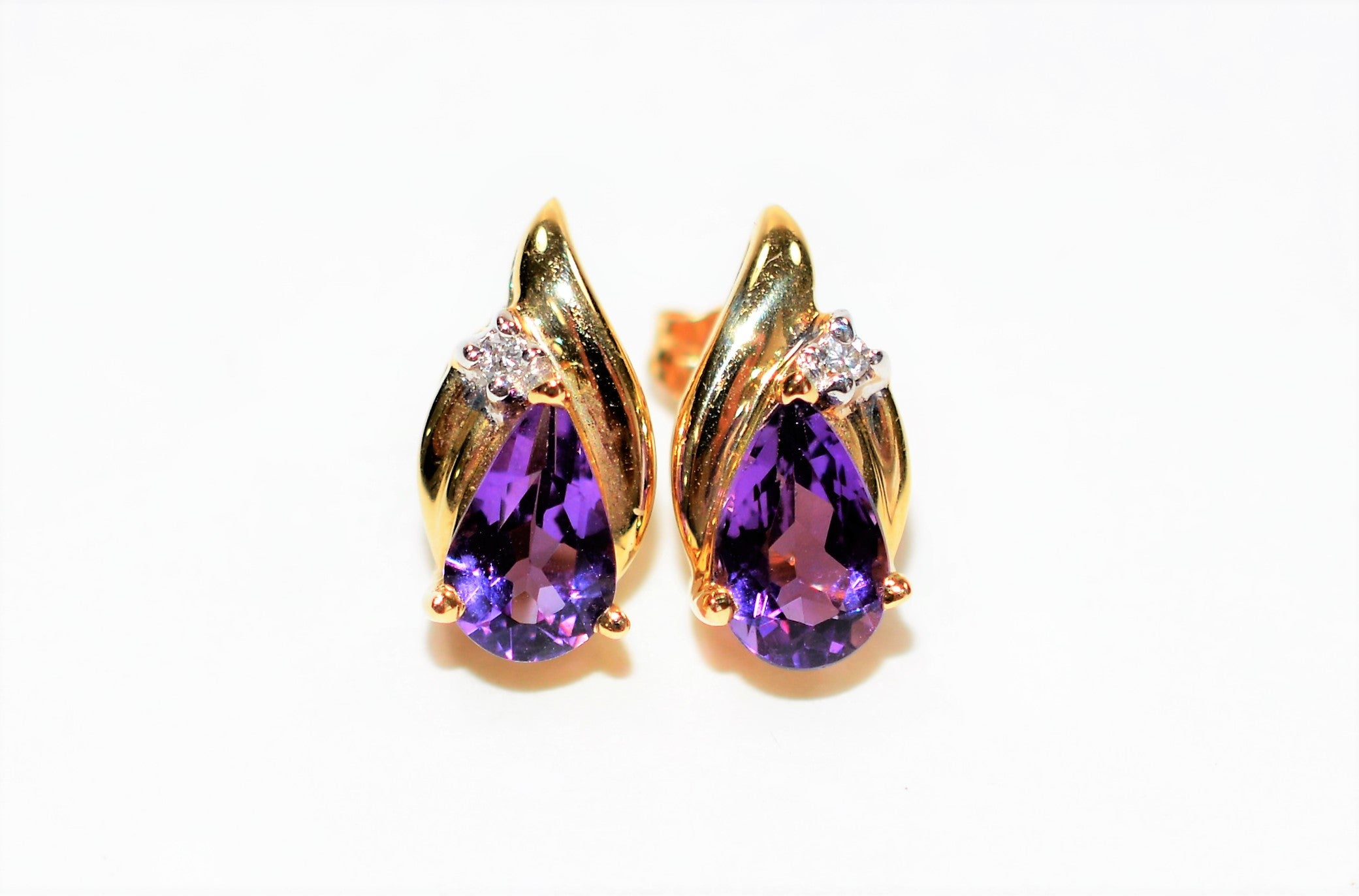 Natural Amethyst  & Diamond Earrings 14K Solid Gold 1.23tcw Gemstone Earrings Stud Earrings Statement Earrings Birthstone Earrings Purple