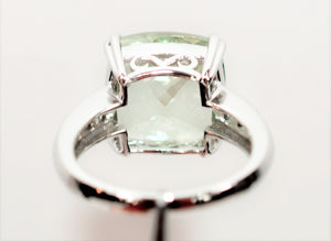 Natural Brazilian Prasiolite & Diamond Ring 14K Solid White Gold 7.29tcw Cocktail Ring Statement Ring Amethyst Ring Green Ring Estate Ring