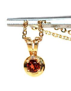 Natural Spessartine Garnet & Diamond Pendant Neckalce 14K Solid Gold .36tcw Gemstone Necklace January Birthstone Pendant Necklace Red Necklace
