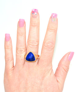 Natural Lapis Lazuli Ring Solid 10K Gold Blue Ring Statement Ring Cocktail Ring Vintage Ring Estate Jewelry Women's Ring Ladies Ring