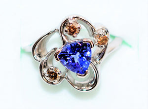 Natural Tanzanite & Chocolate Diamond Ring 14K Solid White Gold 1.12tcw Gemstone Ring December Birthstone Ring Statement Ring Cocktail Ring