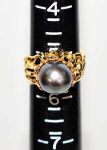 Natural Tahitian Pearl Ring 18K Solid Gold 10mm Black Pearl Ring Vintage Ring Cocktail Ring June Birthstone Ring Solitaire Ring Estate Ring