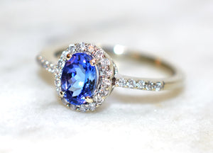 Natural D'Block Tanzanite & Diamond Ring 10K Solid White Gold 1.08tcw Engagement Ring Wedding Ring Birthstone Ring Cocktail Ring Bridal