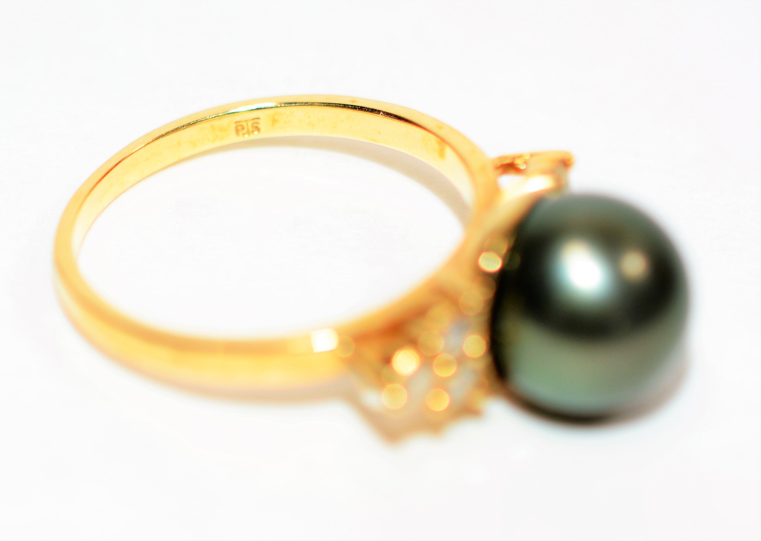 Natural Tahitian Pearl & Diamond Ring 14K Solid Gold .18tcw Black Pearl Ring Gemstone Ring June Birthstone Ring Vintage Ring Women's Ring