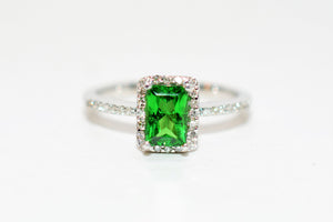 Natural Tsavorite Garnet & Diamond Ring 14K Solid White Gold 1.17tcw Engagement Ring Green Ring Wedding Ring Anniversary Ring Gemstone Ring Jewelry