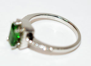 Natural Tsavorite Garnet & Diamond Ring 14K Solid White Gold Engagement Ring Green Ring Wedding Ring Anniversary Ring Gemstone Ring Jewelry