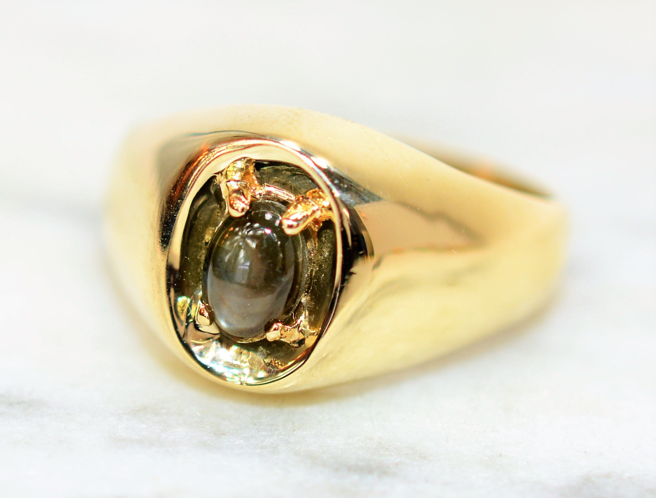 Textured Men's Sapphire & Diamond Statement Ring in 14k Yellow Gold -  Filigree Jewelers
