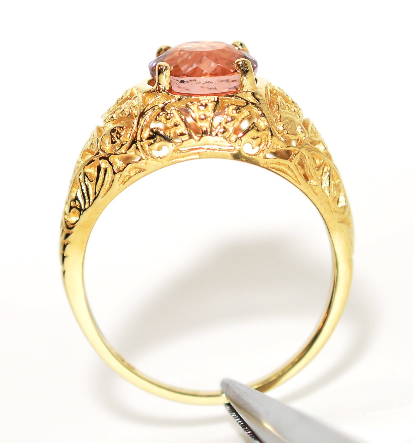 Natural Pink Tourmaline Ring 10K Solid Gold 1.96ct Solitaire Ring Birthstone Ring Cocktail Ring Filigree Ring Pink Ring Vintage Ring Estate