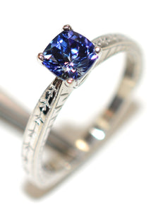 Natural Tanzanite Ring 14K Solid White Gold 1.10ct Solitaire Ring Cocktail Ring Purple Ring Blue Ring Birthstone Ring Engagement Ring